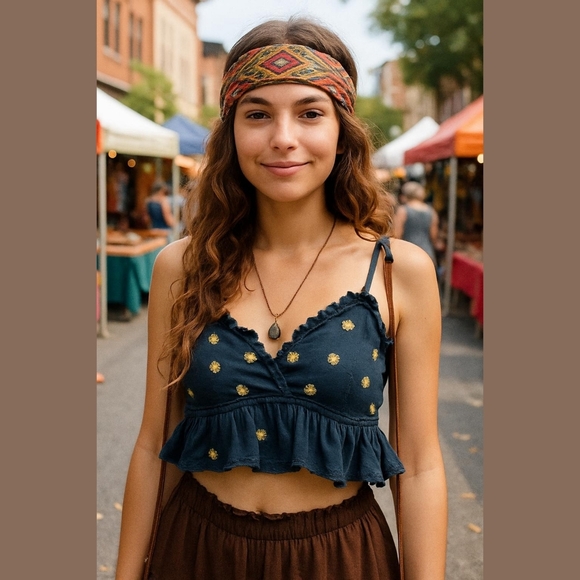 Intimately Free People Black Crop Top with Gold floral  Accents Size Small - Picture 1 of 16